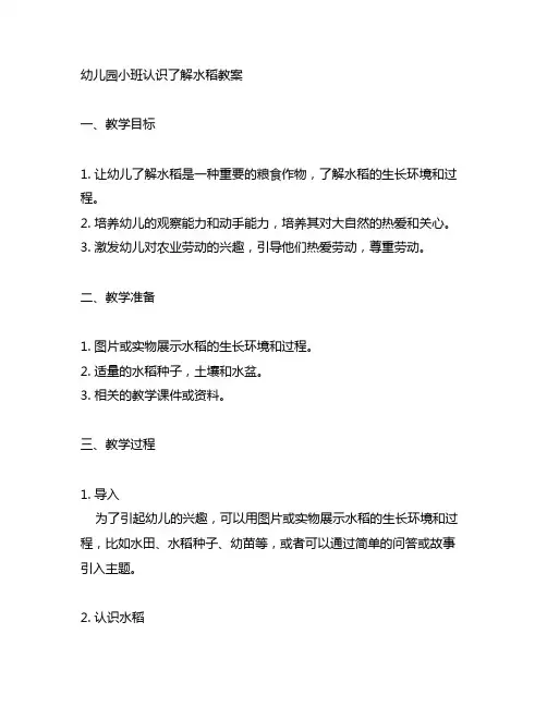 幼儿园小班认识了解水稻教案 幼儿园小班教案