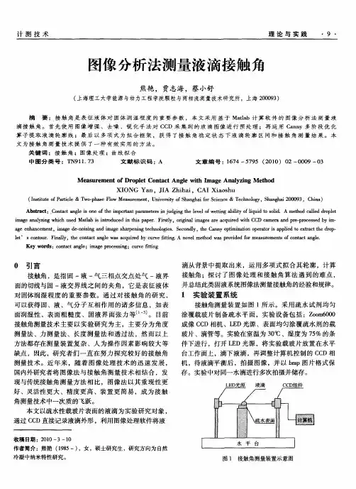 图像分析法测量液滴接触角