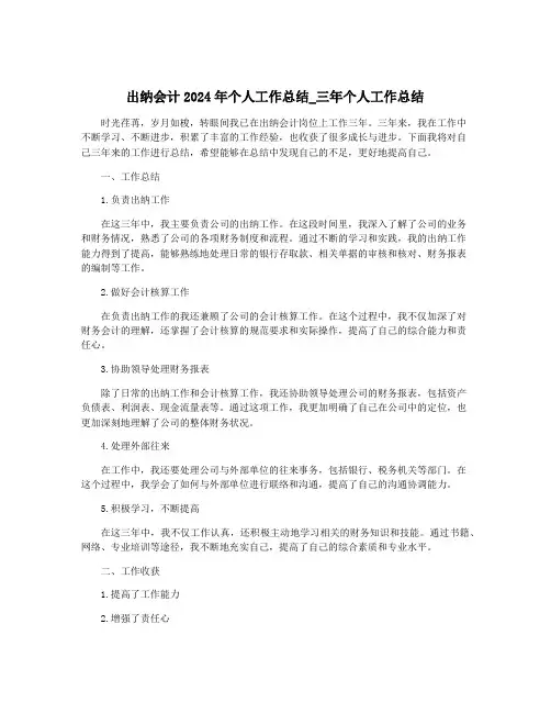出纳会计2024年个人工作总结_三年个人工作总结