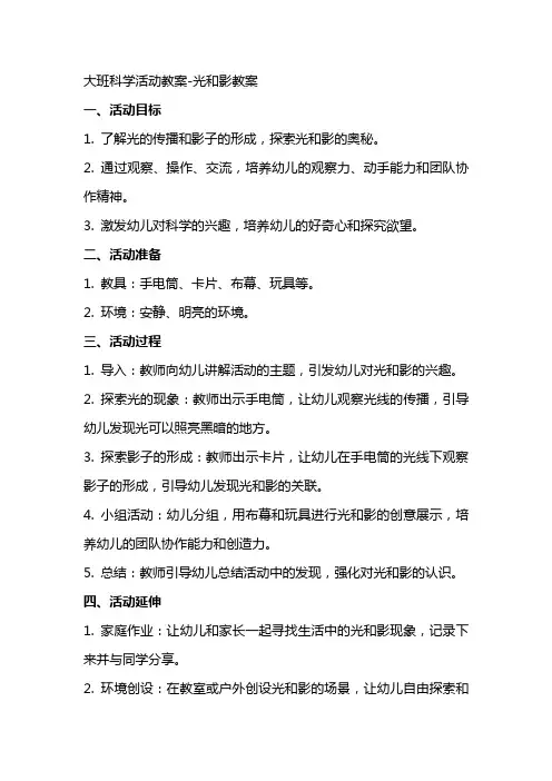 大班科学活动教案光和影教案