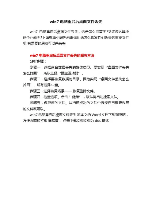 win7电脑重启后桌面文件丢失