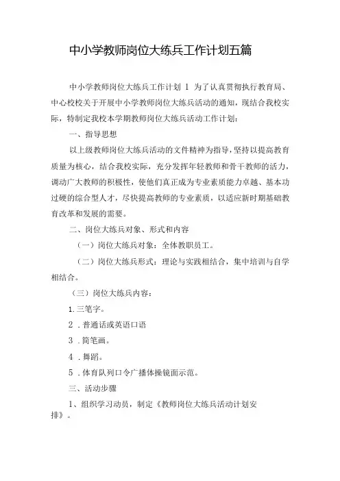 中小学教师岗位大练兵工作计划五篇