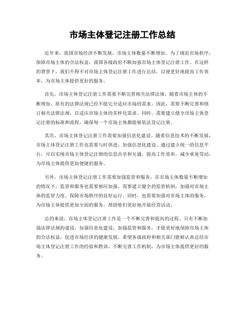 市场主体登记注册工作总结