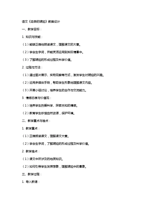语文《奇异的琥珀》教案设计