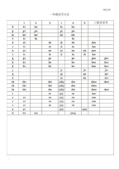 一年级拼音音节大全