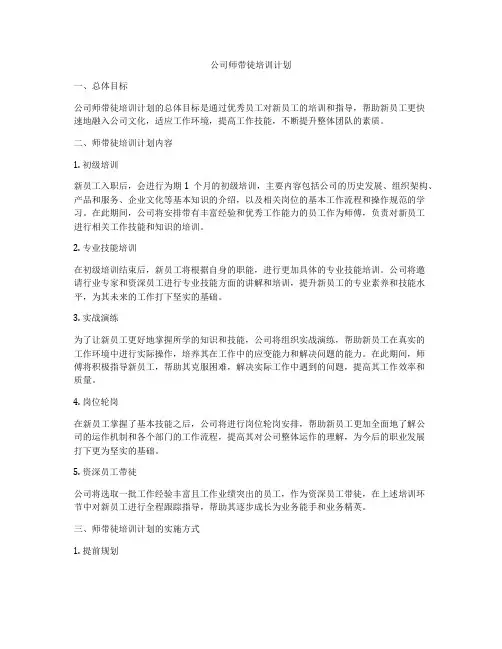 公司师带徒培训计划