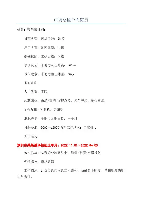市场总监个人简历
