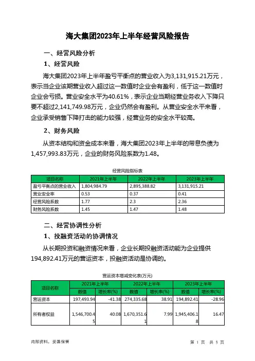 002311海大集团2023年上半年经营风险报告