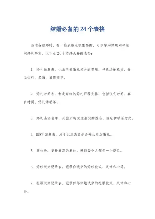 结婚必备的24个表格