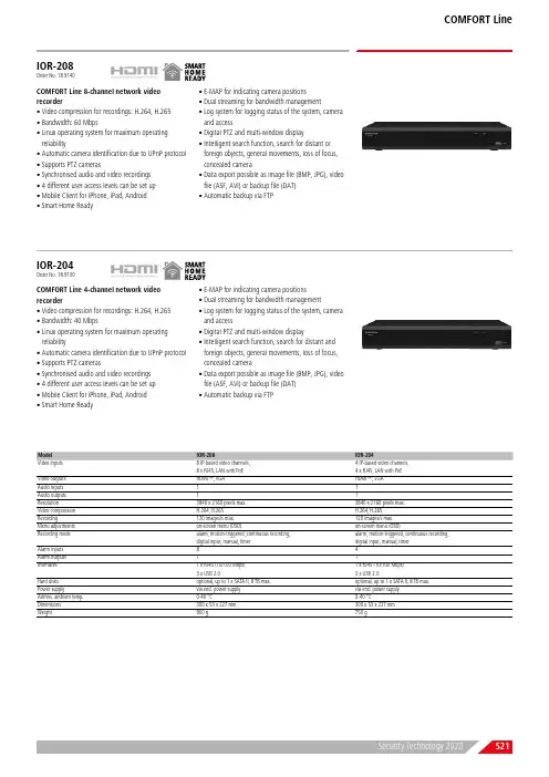 安全技术2020 S21 COMFORT Line IOR-208 8路网络视频录像机用户手册说明书
