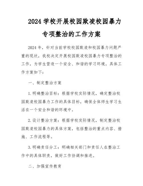 2024学校开展校园欺凌校园暴力专项整治的工作方案