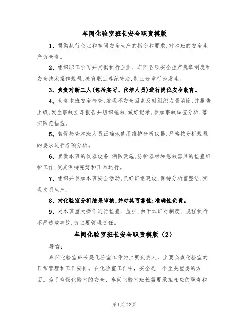 车间化验室班长安全职责模版(2篇)