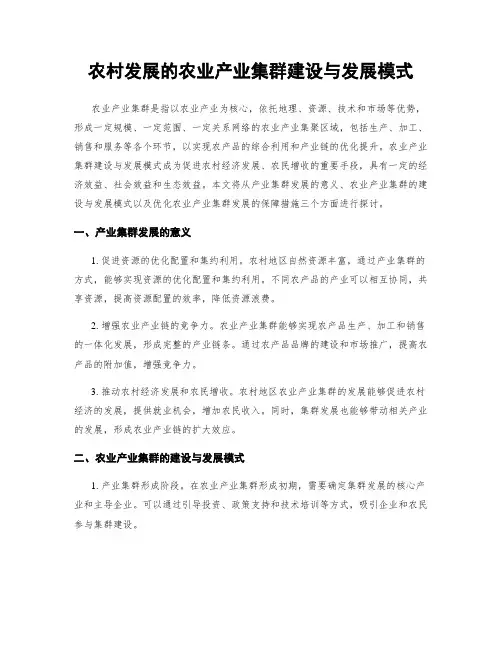 农村发展的农业产业集群建设与发展模式