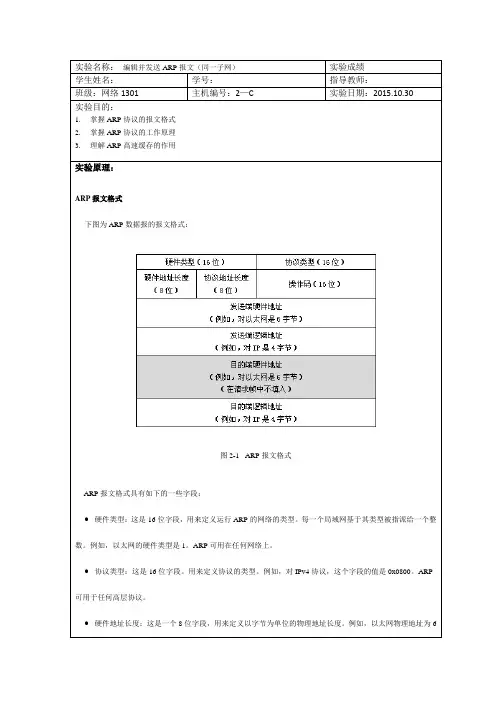 编辑并发送ARP报文(同一子网)