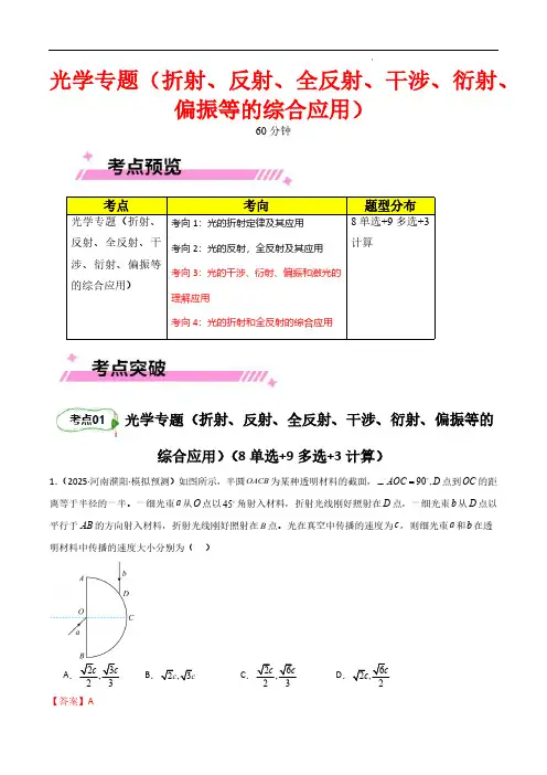 光学专题(折射、反射、全反射、干涉、衍射、偏振等的综合应用)(解析版)25年高考物理一轮复习(新高考
