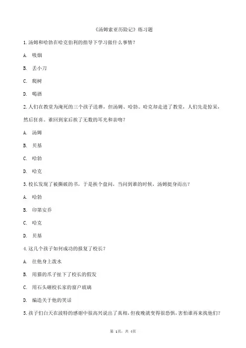 汤姆索亚历险记练习题