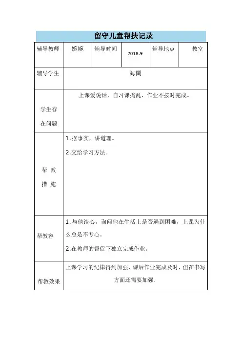 留守儿童帮扶记录5张
