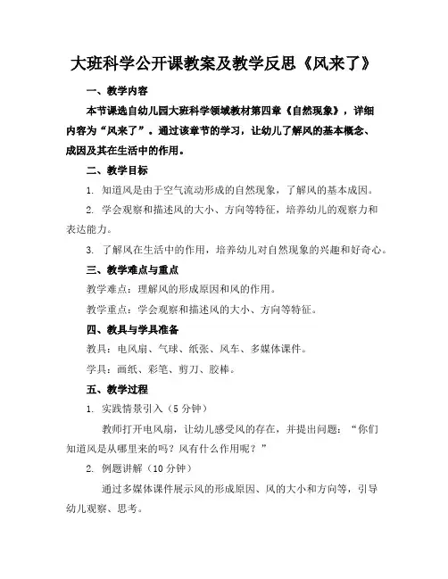 大班科学公开课教案及教学反思《风来了》