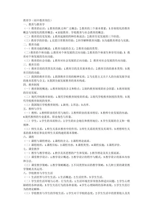 云南特岗考试 初中教育学 教育心理学考试大纲