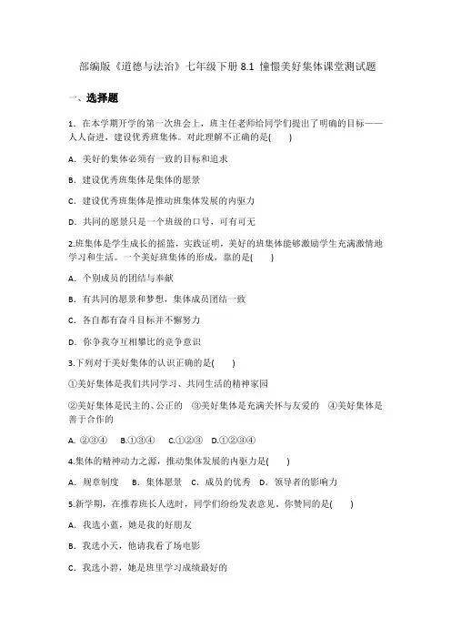 人教版道德和法治七年级下册 8.1 憧憬美好集体 课时训练
