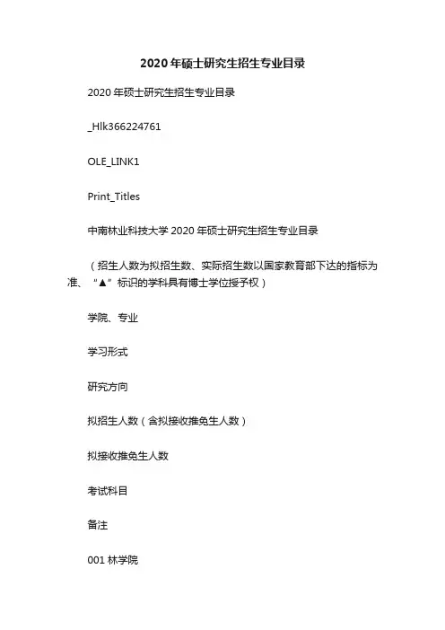 2020年硕士研究生招生专业目录