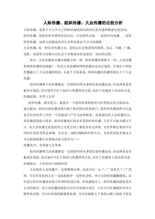 人际传播、组织传播、大众传播的比较分析