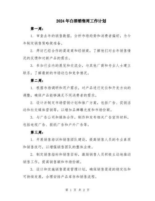 2024年白酒销售周工作计划