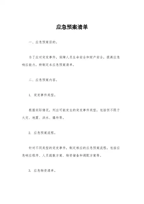 应急预案清单