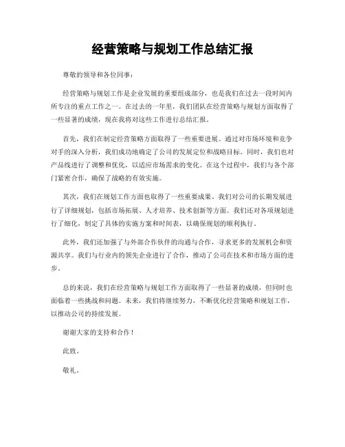 经营策略与规划工作总结汇报