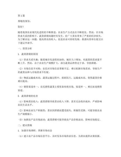 蔬菜滞销建议申请书模板(3篇)