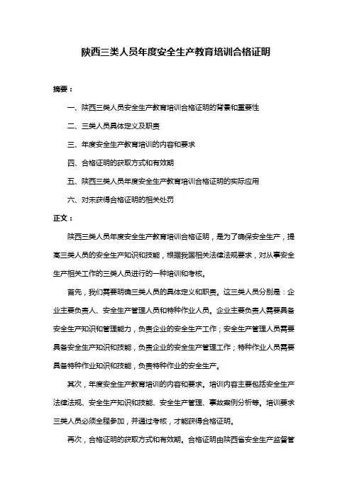 陕西三类人员年度安全生产教育培训合格证明