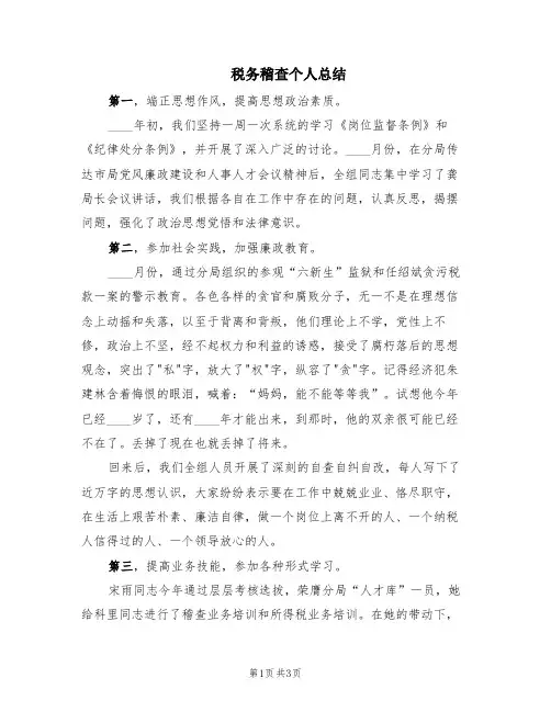 税务稽查个人总结(2篇)