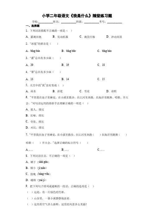 小学二年级语文《我是什么》随堂练习题