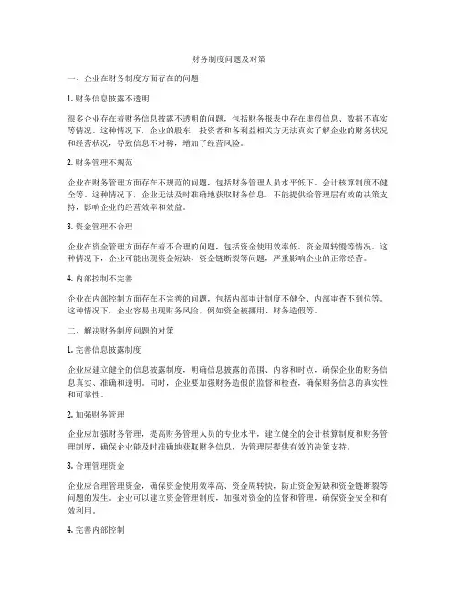 财务制度问题及对策