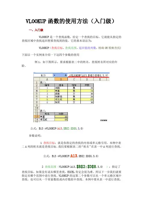 VLOOKUP函数的使用方法