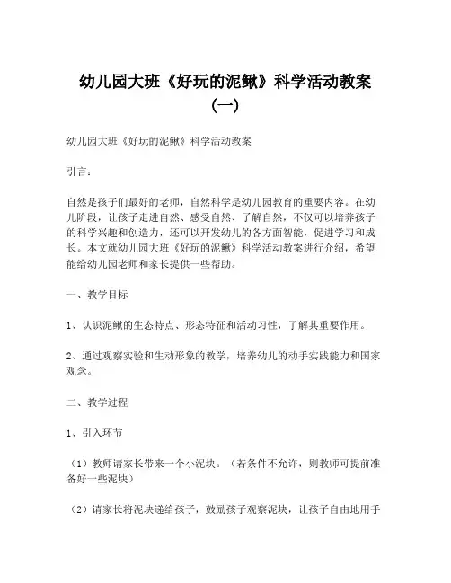 幼儿园大班《好玩的泥鳅》科学活动教案 (一)