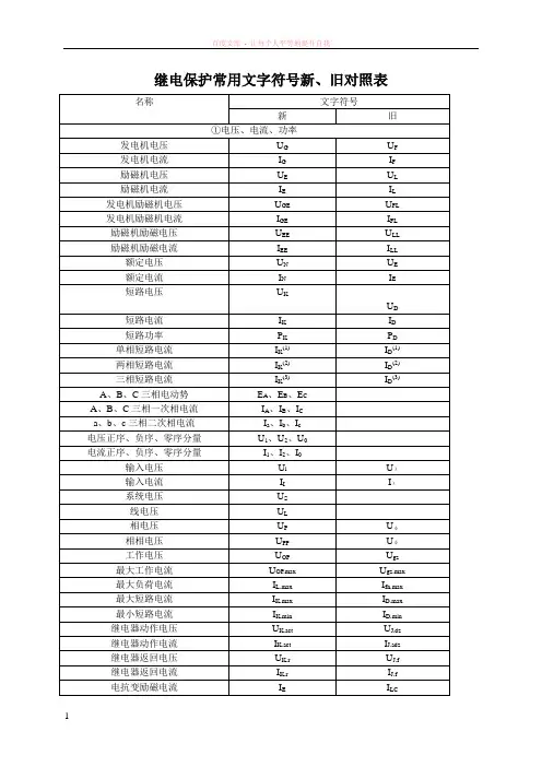 继电保护常用文字符号