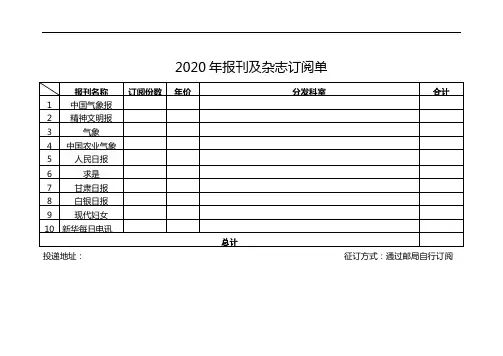2020年报刊及杂志订阅单