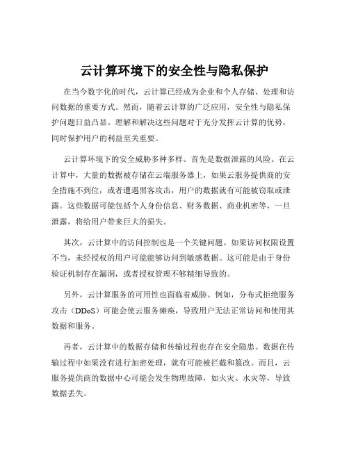 云计算环境下的安全性与隐私保护