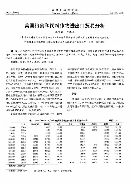 美国粮食和饲料作物进出口贸易分析