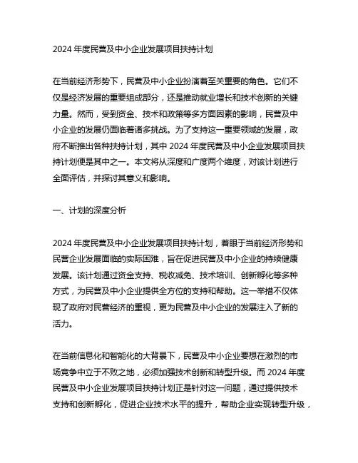 2024年度民营及中小企业发展项目扶持计划