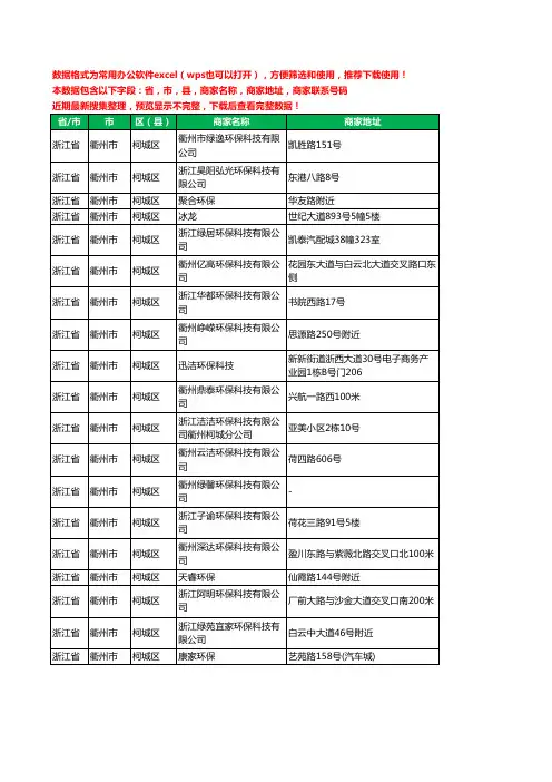 2020新版浙江省衢州市柯城区环保科技有限公司工商企业公司商家名录名单黄页联系电话号码地址大全19家
