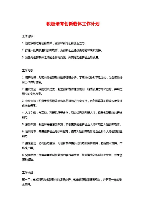 积极培育创新载体工作计划