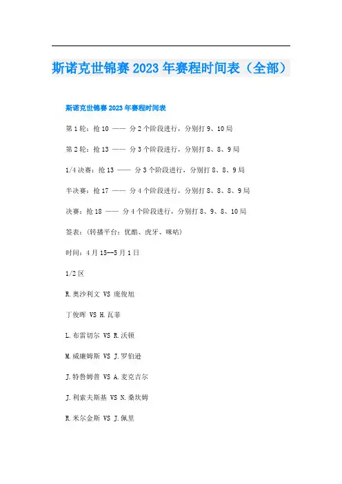 斯诺克世锦赛2023年赛程时间表(全部)