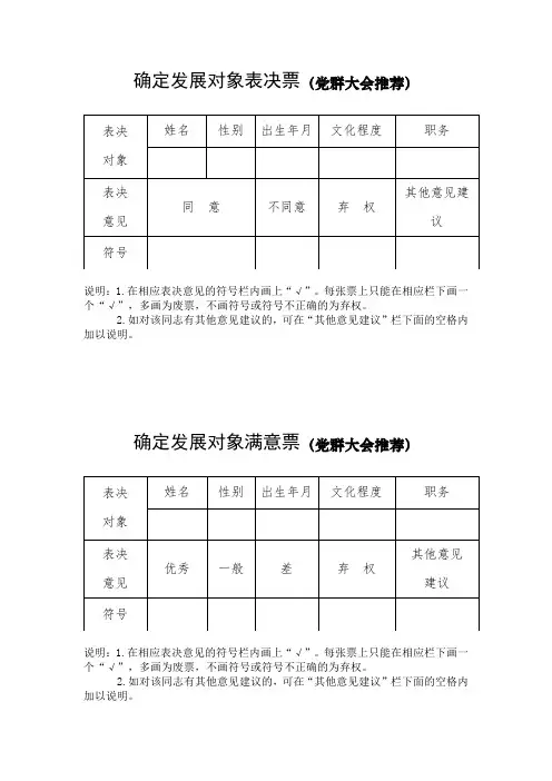 7.1-2确定发展对象表决票和满意票(党群大会推荐)