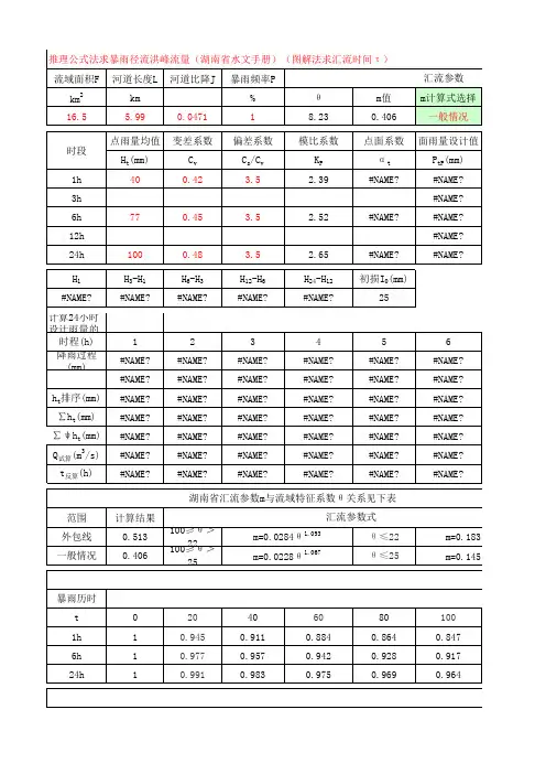 暴雨产流计算(推理公式湖南省)