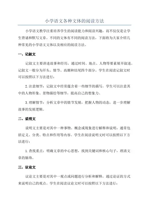 小学语文各种文体的阅读方法