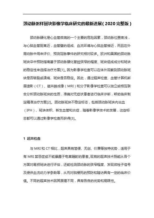 颈动脉粥样斑块影像学临床研究的最新进展(2020完整版)