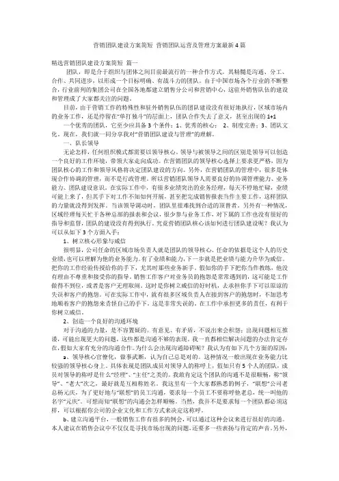 营销团队建设方案简短 营销团队运营及管理方案最新4篇