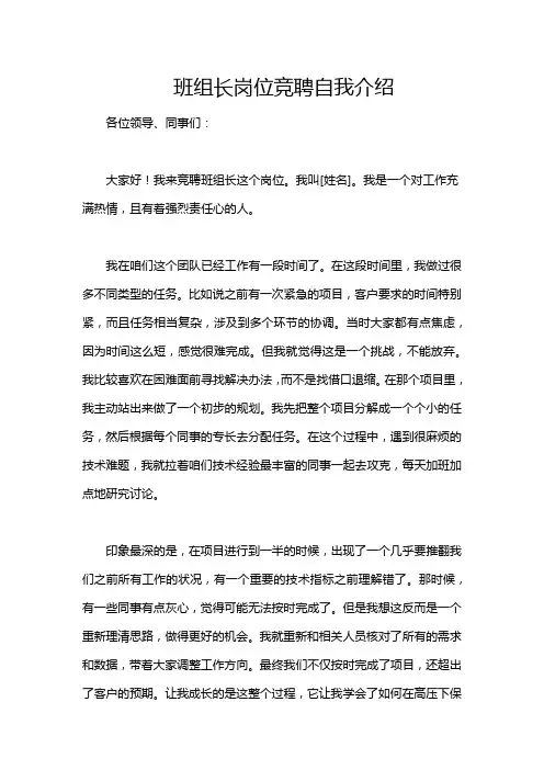 班组长岗位竞聘自我介绍